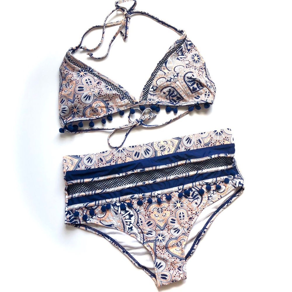 Bdcoco | High Waist 2 Piece Bikini Stripe Tassel